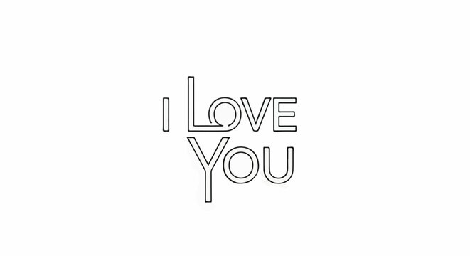 Stylized text "I LOVE YOU" in an outline font against a white background