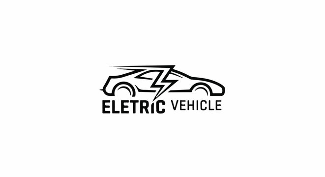 Stylized outline of an electric car with a lightning bolt symbol and text