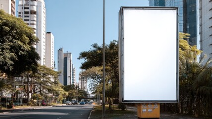 Obraz premium Blank Billboard Mockup in Urban Setting with Cityscape View Ready for Advertising
