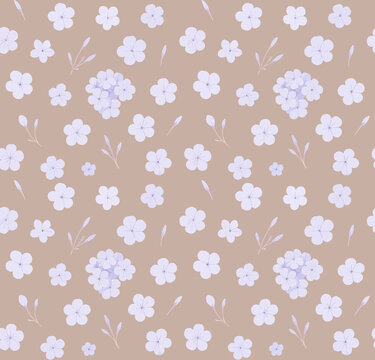 Small Purple Flowers Seamless Pattern Soft Beige