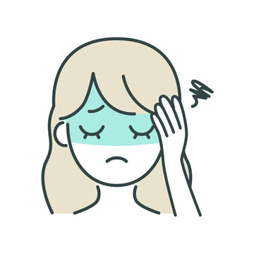 頭を押さえる女性の体調不良アイコン（頭痛）