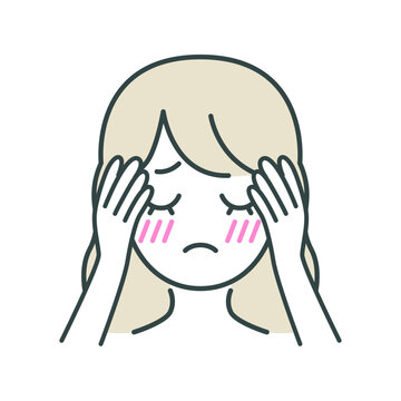 顔を押さえる女性の体調不良アイコン（めまい・不快感）