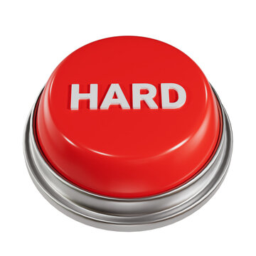 Red Push Button with Hard Text. Game Difficulty Button isolated on Transparent Background.
