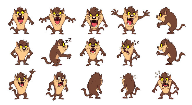 Cartoon Tasmanian Devil character in various expressive poses  