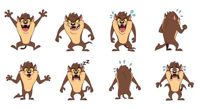 Cartoon Tasmanian Devil character expressing various emotions and actions  