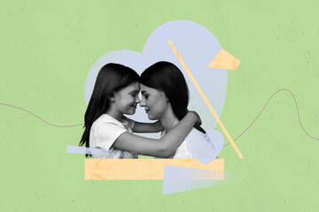 Composite sketch image design trend artwork collage of heart shape print portrait young woman mommy...