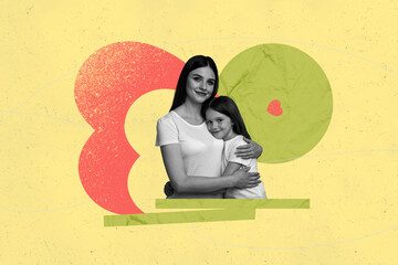 Composite sketch image design trend artwork collage of heart shape print portrait young woman mommy...