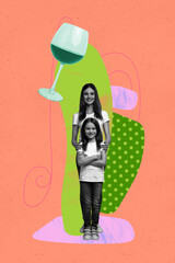 Exclusive artwork collage of happy girl guy dance together weekend occasion champagne glass vibe...