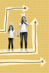 Image pop 3d zine trendy collage of happy businessman businesswoman stand arrow development career...