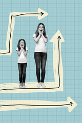 Plakat Image pop 3d zine trendy collage of happy businessman businesswoman stand arrow development career chance promotion employee