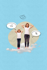 3d sketch image vertical collage of minded businessman businesswoman think economy percentage...