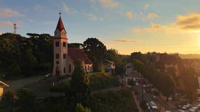 Aerial view of houses with European Alpine architecture on Borges de Medeiros Avenue - Gramado, Rio Grande do Sul, Brazil