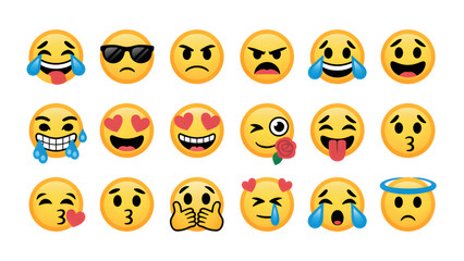 Obraz premium Emojis Faces Expressions on White Background