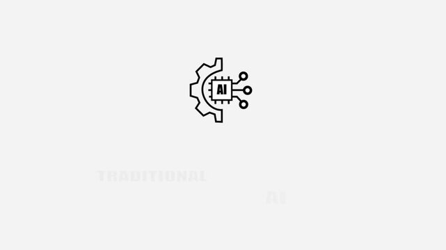 Traditional AI Icon with Gear and Chip Isolated on White Background