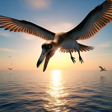 Ichthyornis Flying Over Prehistoric Ocean