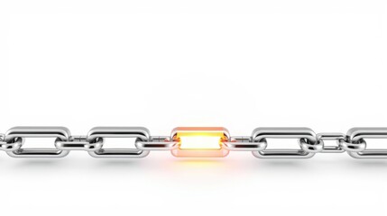 Fototapeta premium Silver chain with single glowing link. Highlights importance, connection, strength, resilience. Simple design, bright contrast, clean aesthetic.