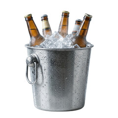 Cold beer bottles in metal ice bucket with condensation © BTG