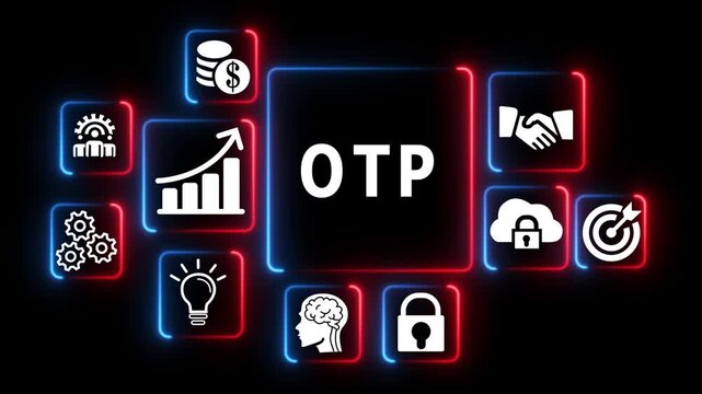 O t p one- time password authentication security concept neon glowing animation