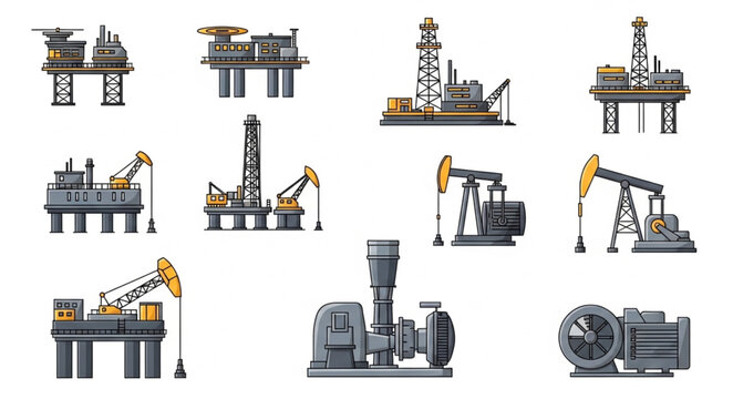 Collection of Pixel Art Oil and Gas Industry Icons.