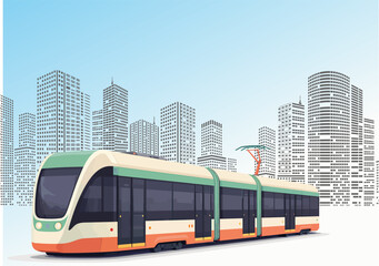 Obraz premium 077-06-Modern electric tram providing efficient public transportation in a city environment