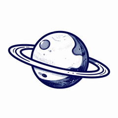 Minimalist Hand-Drawn Flat Vector Illustration of a Single Celestial Ringed Planet with Stippled Texture, Astronomical Icon Isolated on White Background for Space Concept Art © Gayan