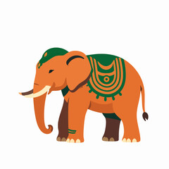 Fototapeta premium Flat vector illustration of a single ornate Sri Lankan elephant, South Asian cultural symbol with decorative patterns, standing peacefully, minimalist art, orange and green tones, cultural concept