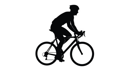 Obraz premium Silhouetted cyclist riding a road bike against a stark white background