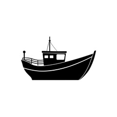 Naklejka premium A sleek silhouette of a traditional fishing boat on calm waters