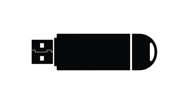 A black silhouette of a usb flash drive laying horizontally