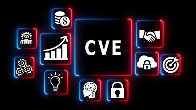 Dynamic c v e cybersecurity concept neon light with for data protection and i t security