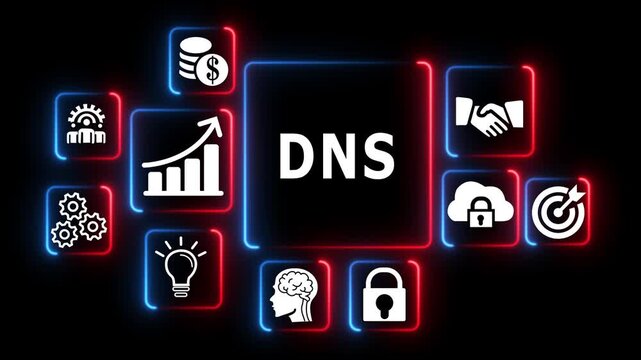 Modern d n s internet concept with digital and neon glow effects