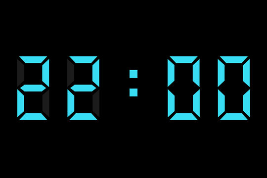 digital clock showing 22:00 in light blue on a black background