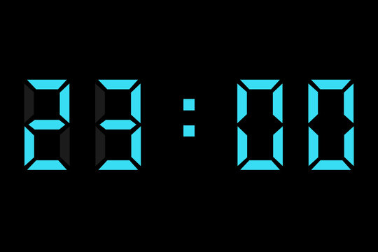 digital clock showing 23:00 in light blue on a black background