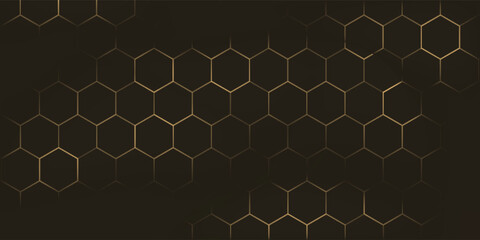 Fototapeta premium Hexagon technology black and gold colored honeycomb abstract background. Eps10