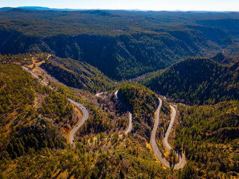 Aerial View of Switchbacks on Arizona State Route 89A in Oak Creek Canyon Arizona
