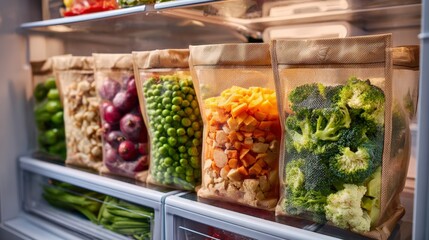 Obraz premium Organized Fridge with Fresh Vegetables and Fruits
