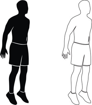Silhouette of a Man Performing Vertical Jumps and Plyometric Jumps for Cardio Fitness and Agility Training in Line and Solid Styles