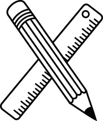 Pencil and ruler cross design vector, school supplies and education tools outline.