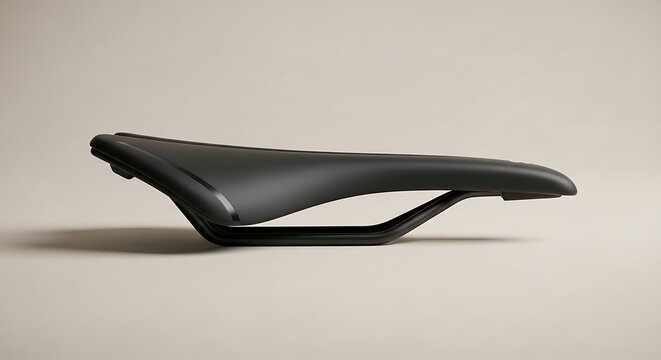 A sleek black bicycle saddle showcases its aerodynamic design and sturdy construction poised to enhance cycling performance and comfort for riders on any terrain This premium cycling component