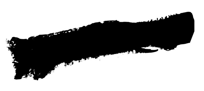 Bold black brush stroke bar isolated on transparent background, rough paint banner frame for headline, lower third, and typography png