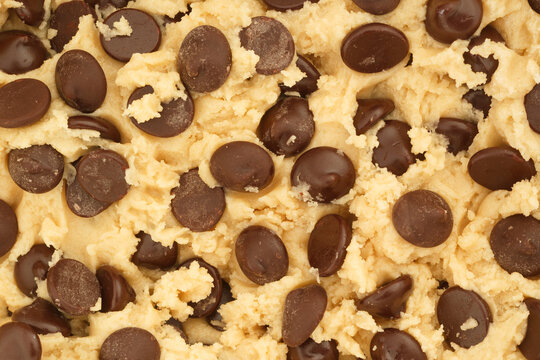 Close up of fresh chocolate chip cookie dough