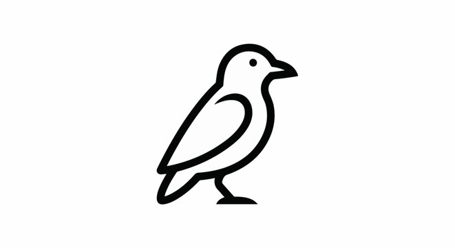 Minimalist black outline of a small bird standing on a white background