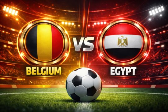 Belgium vs Egypt soccer stadium match graphic with ball