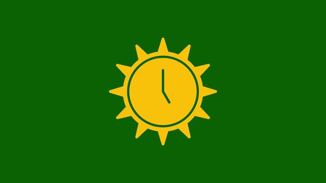 Minimal sun with clock icon loop animation on green screen background for summer time and daylight concept