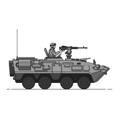 Fototapeta premium Armored Personnel Carrier with Gun Turret and Soldier Illustration