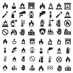 Fototapeta premium Black and white of kitchen tools and fire safety symbols utensils stove