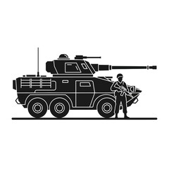 Fototapeta premium Modern Armored Vehicle and Soldier Silhouette