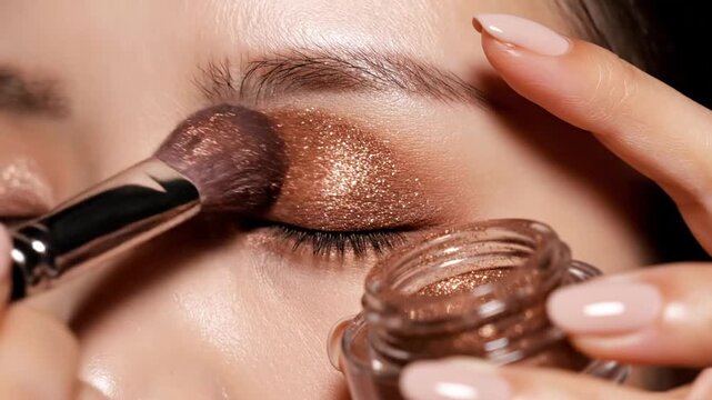Eye makeup application closeup.