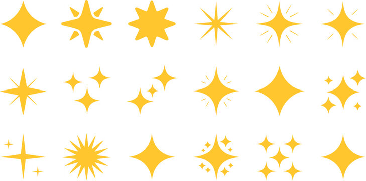 Collection of various yellow starburst shapes isolated on transparent background
