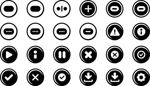 Set of various circular icons with different symbols and signs